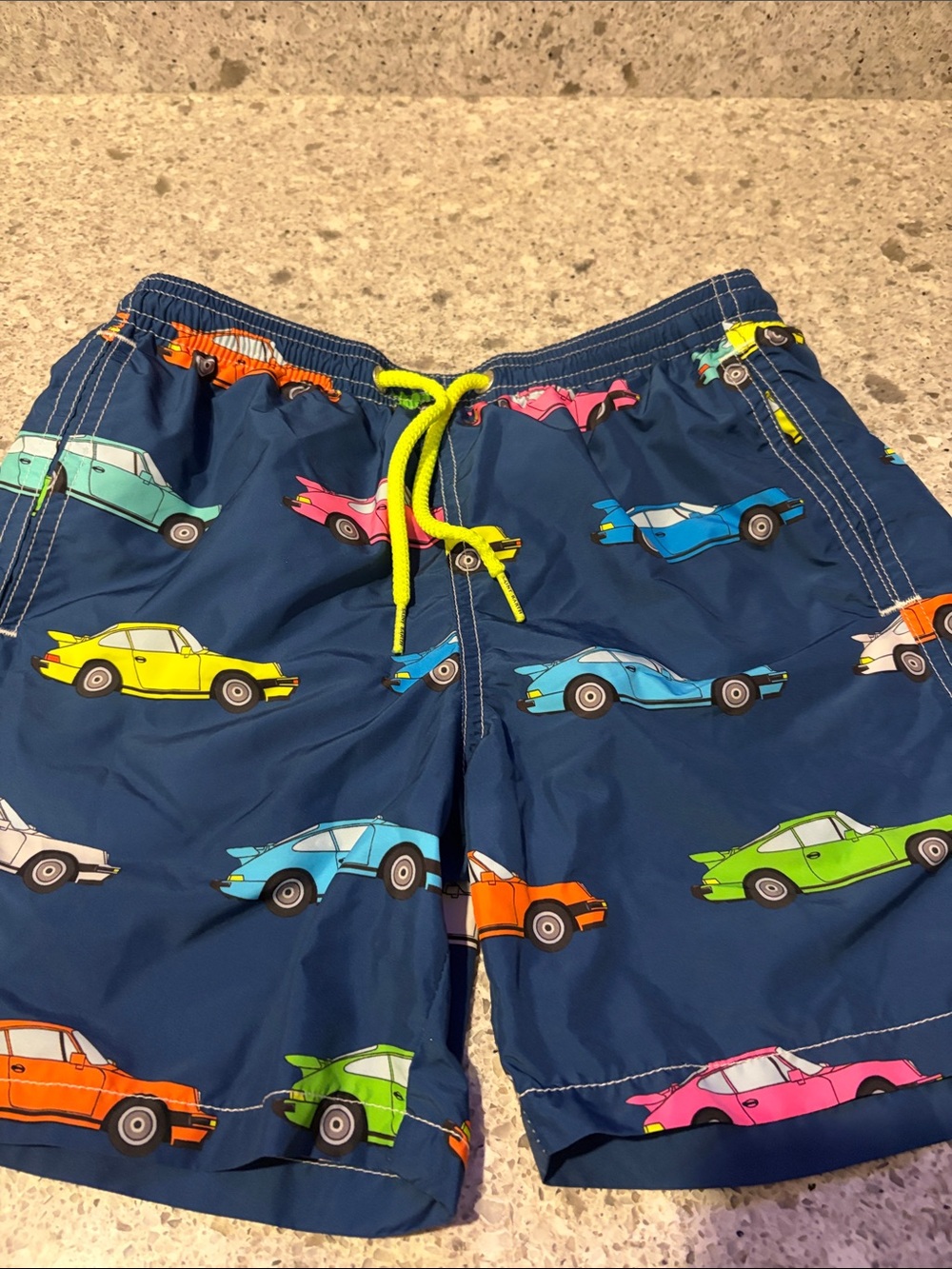 MC2 Saint Barth Navy Swim Trunks with Colorful Porsche Car Print